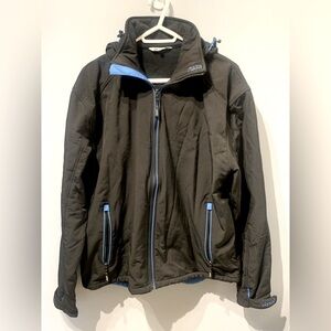 Black lined windbreaker with blue trim